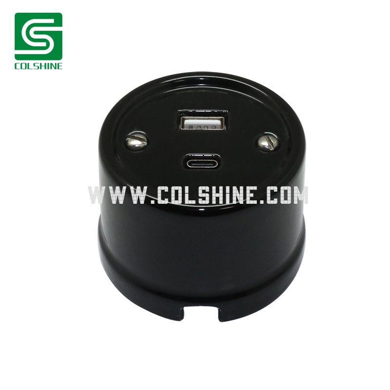 Colshine Retro Ceramic Porcelain USB Outlet Socket 20W Fast Charging Type A & Type C Ports